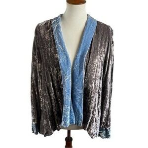 Jane Harel Vintage Crushed Velvet Jacket in Gray & Blue Boho Luxe Kimono Style